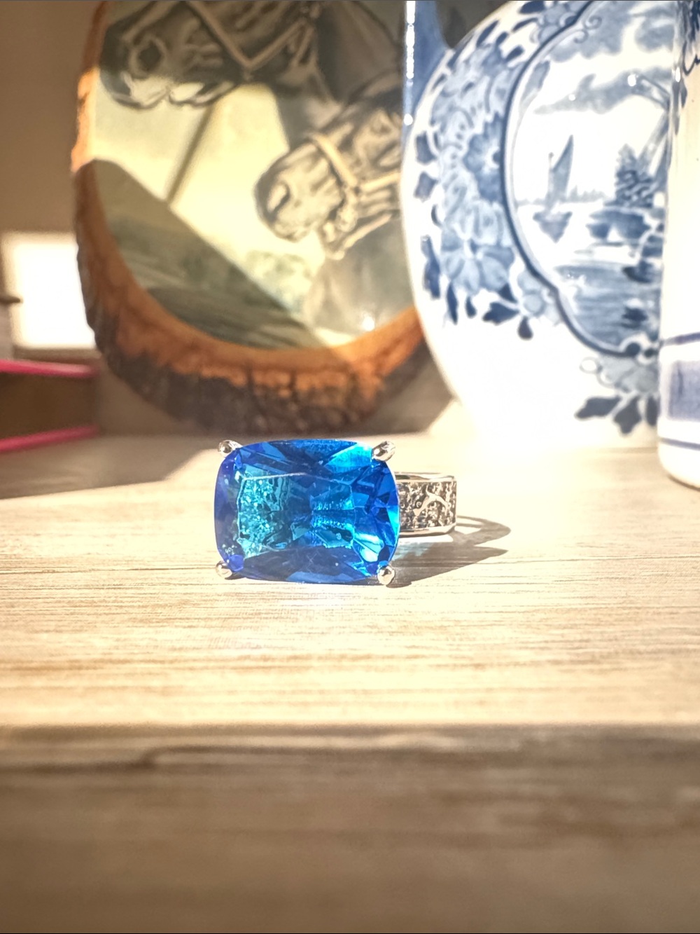 Vintage Blue Gemstone Statement Ring - Sterling Silver 925